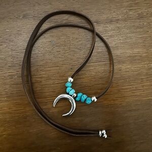 Gorgeous necklace leather, turquoise and silver